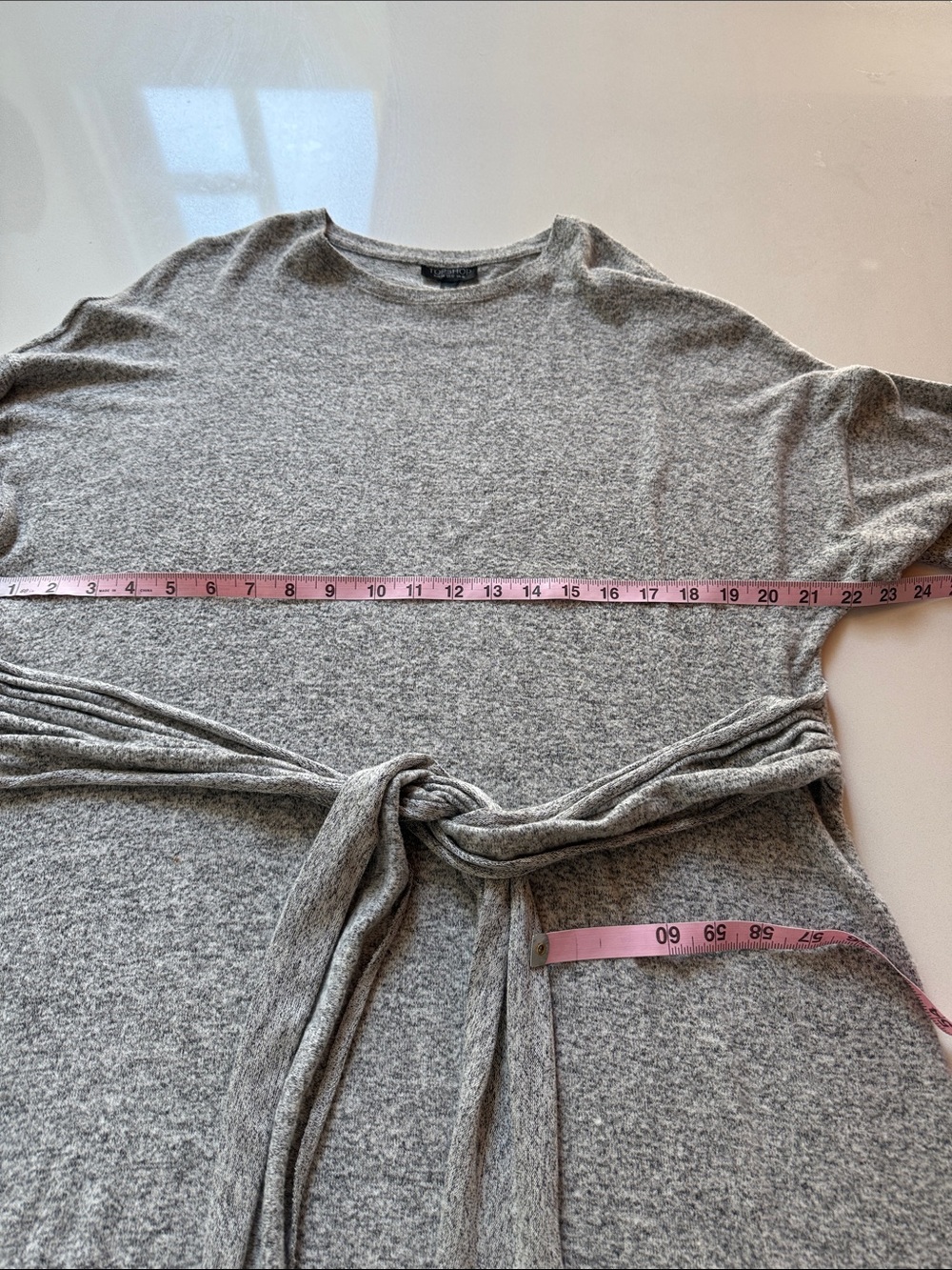 Topshop Gray Tie-Waist Super Soft Long Sleeve Sweatshirt Sweater Dress, Size 12 - Picture 11 of 13